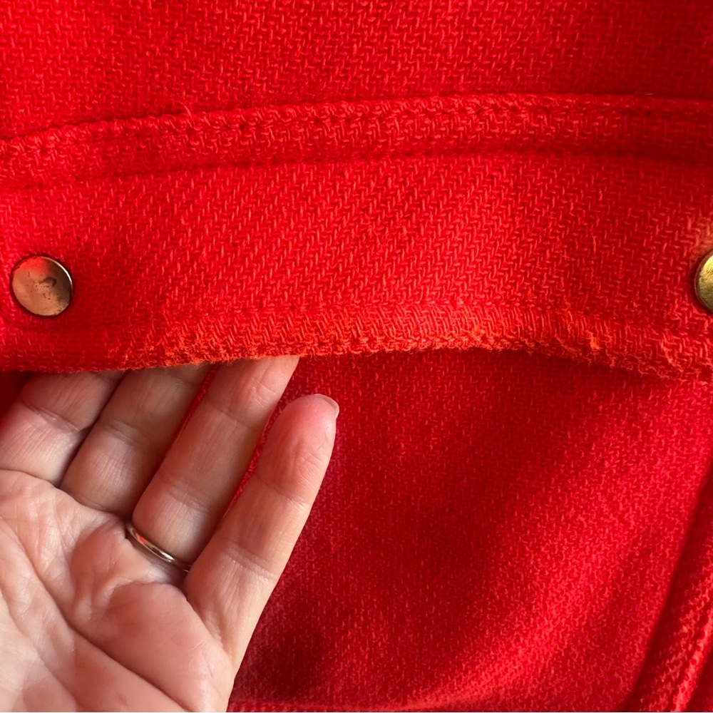 J. Crew Stadium Cloth Red Wool Coat w/ Faux Fur Hood Statement Winter Parka 2P - Picture 10 of 16